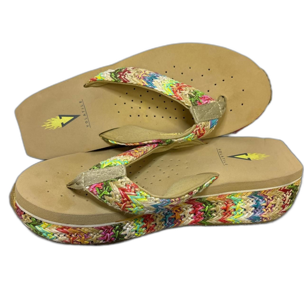 Volatile Women's 7 Multi-color wedge Flip Flops